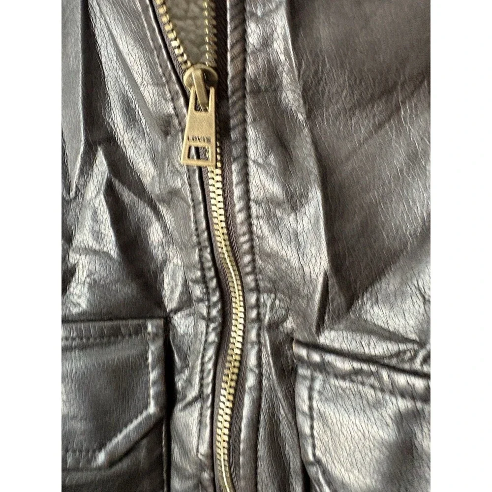Womens Levis Brown Bomber Jacket Faux Leather Sherpa Lined Size Medium